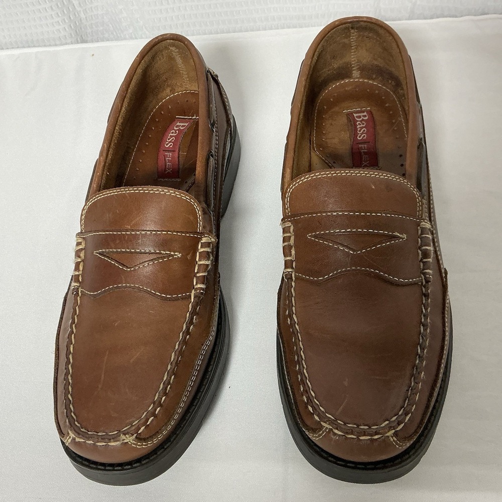 Vtg Bass Flex Commodity Mens Size 10.5m Shoes Leather Penny Loafers Brown Euc View 2